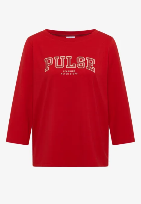 T-shirt à manches longues rouge avec l'inscription blanche 'PULSE' sur le devant.