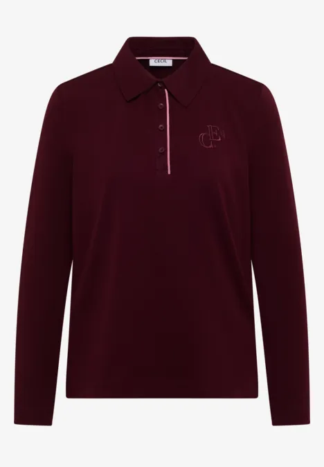 Koszulka Polo z długim rękawem i guzikami red wine Bordowa koszulka polo z długim rękawem, kołnierzykiem, zapięciem na guziki i subtelnym logo na piersi.