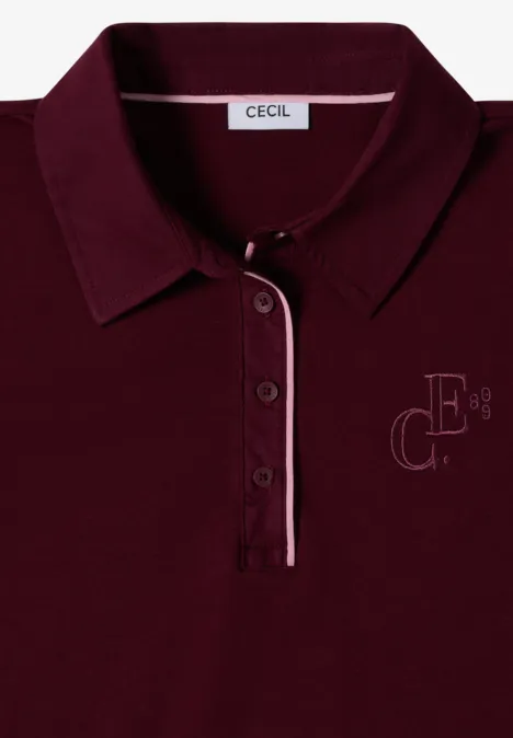 Koszulka Polo z długim rękawem i guzikami red wine Bordowa koszulka polo z kołnierzem, listwą z guzikami, białą lamówką i dyskretnym logo CE8 na piersi.