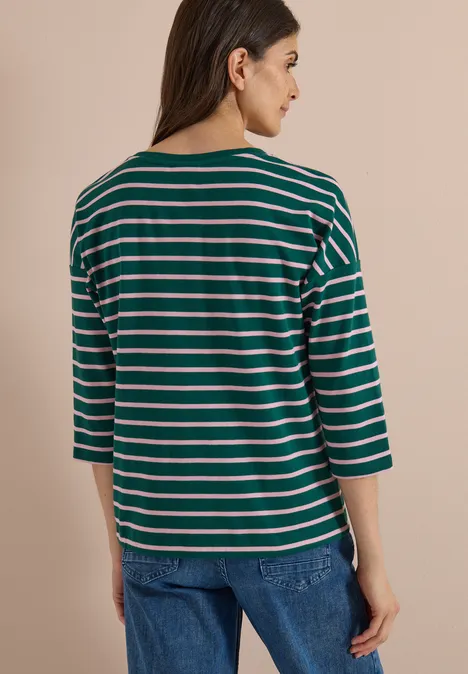 Grün-weiß-rot gestreiftes Shirt mit 3/4-Ärmeln, Rückenansicht