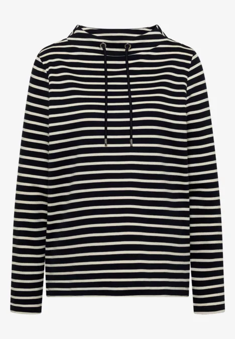 Langarm Shirt mit Funnel Neck und Streifen urban dark blue Schwarzer Hoodie mit weißen Querstreifen und Kapuze, langärmelig