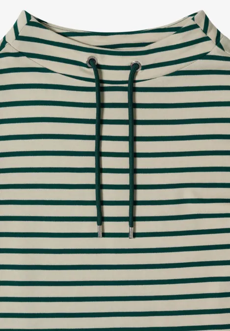 Gestreiftes Shirt mit Rundhals und Kordelzug in Weiß und Dunkelgrün.