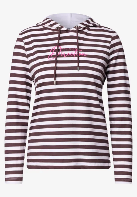 Langarm Shirt mit Kapuze und Streifen red wine Braun-weiß gestreifter Kapuzenpullover mit pinkem Schriftzug vorne