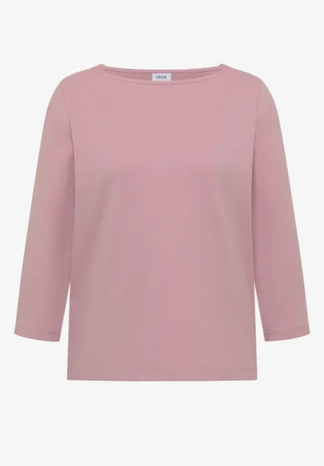 Damen-Langarmshirt in zartem Rosé mit U-Boot-Ausschnitt und geradem Schnitt.