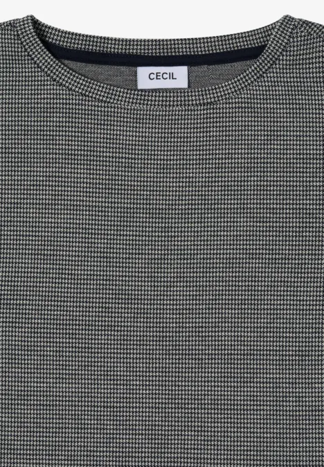 Langarm Shirt mit U-Boot-Ausschnitt urban dark blue Graues Feinstrick-Shirt mit Rundhalsausschnitt und feinem Hahnentrittmuster von CECIL.
