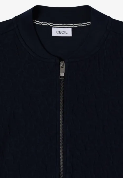 Blouson mit Strukturmix und Elastiksaum urban dark blue Dunkle, strukturierte Strickjacke mit Reißverschluss und Rundhalsausschnitt