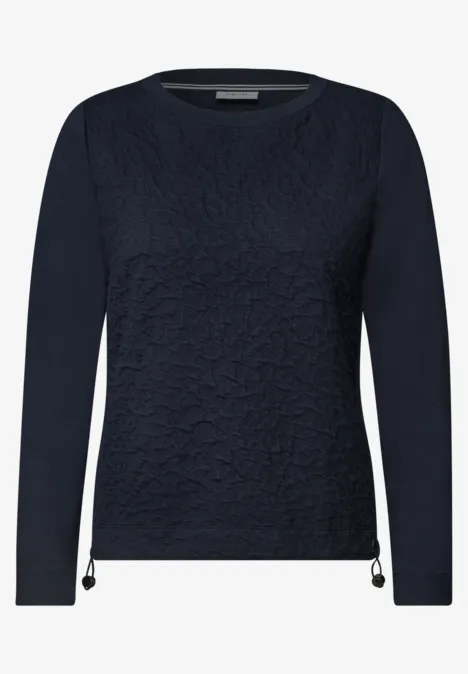 Shirt mit Boat Neck und Strukturmix urban dark blue Dunkelblaues Shirt mit Langarm, Textur-Front und seitlichen Kordel-Details am Saum.