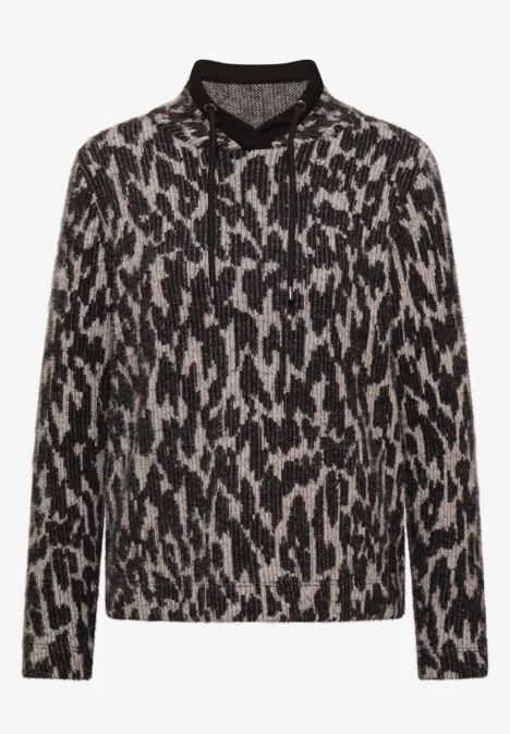 Langarm Shirt mit Fake-Kapuze truffle brown Langärmlige Bluse mit braun-schwarzem Leopardenmuster und klassischem Kragen.