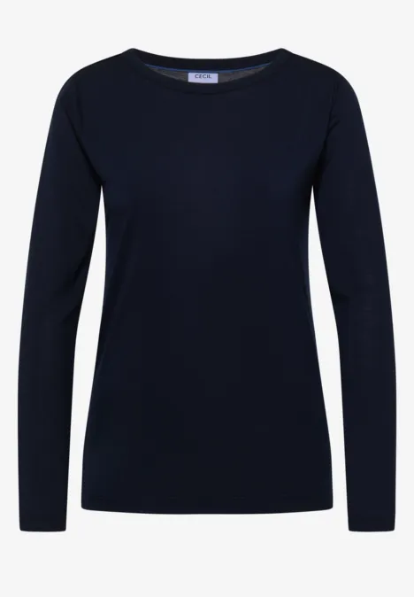 Langarm Shirt in Unifarbe mit Boat Neck urban dark blue Schlichtes dunkelblaues Langarm-Shirt für Damen mit Rundhalsausschnitt.