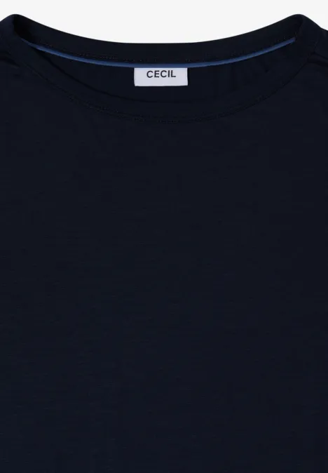 Langarm Shirt in Unifarbe mit Boat Neck urban dark blue Dunkelblaues Rundhalsshirt mit Label 'CECIL' im Nacken.