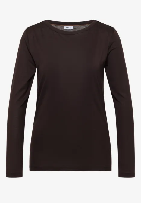 Langarm Shirt in Unifarbe mit Boat Neck truffle brown Schwarzes Langarmshirt mit schlichtem Design.
