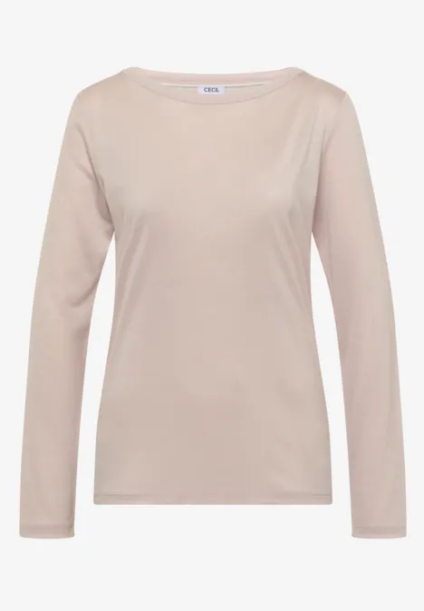 Langarm Shirt in Unifarbe mit Boat Neck cashmere beige Beige Damen-Langarmshirt mit Rundhalsausschnitt und schlichtem Design.
