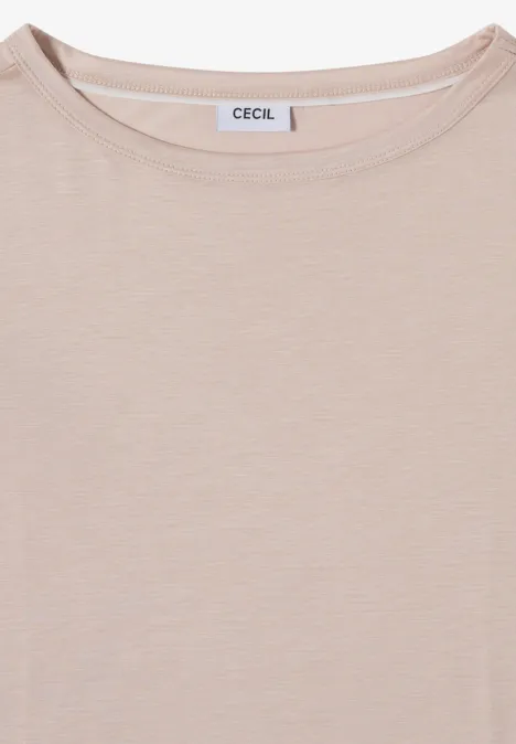 Langarm Shirt in Unifarbe mit Boat Neck cashmere beige Beiges, schlichtes Damen-Shirt mit Rundhalsausschnitt der Marke Cecil