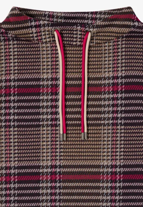 Langarm Shirt mit Funnel Neck und Muster dark toffee brown Ein kariertes Kleidungsstück in Braun- und Rottönen mit Kordelzug