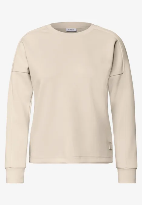 Shirt met lange mouwen, ronde hals en geribbelde structuur pearl beige Beiges Sweatshirt mit langen Ärmeln und Rundhalsausschnitt.