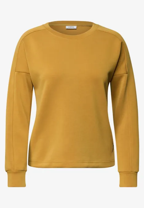 Shirt met lange mouwen, ronde hals en geribbelde structuur golden honey Gelbes Sweatshirt mit Rundhalsausschnitt und langen Ärmeln.