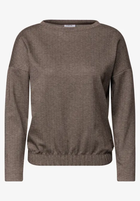 Langarm Shirt mit Herringbone-Muster truffle brown Brauner Strickpullover mit weitem Schnitt und elastischem Saum.