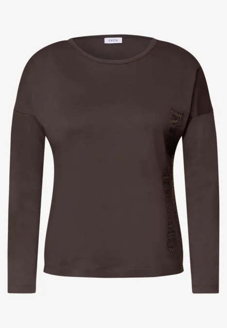 T-shirt manches longues à inscription truffle brown Braunes Langarmshirt mit Rundhalsausschnitt.
