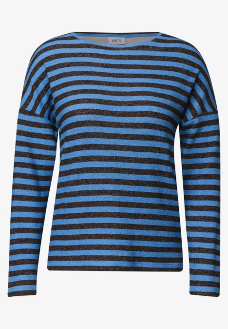 Shirt met lange mouwen, boothals en strepen north blue Langärmeliges gestreiftes Shirt in Blau und Schwarz mit Rundhalsausschnitt.