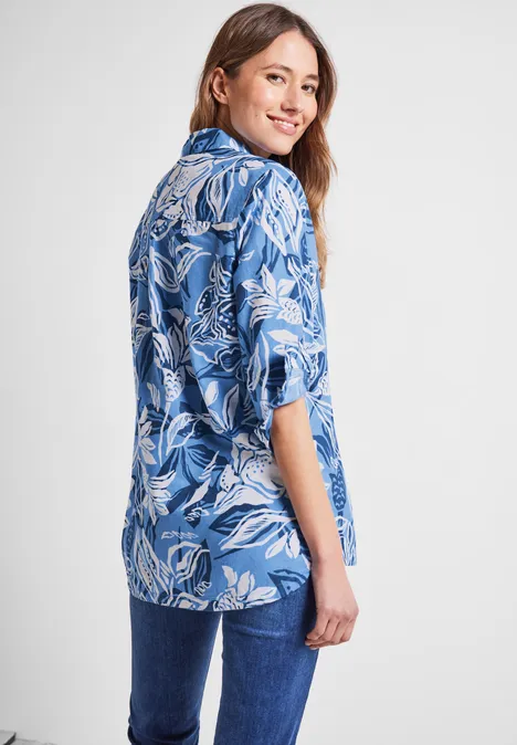 Leinenmix Longbluse marina blue
