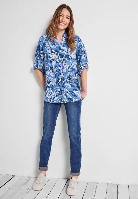 Leinenmix Longbluse marina blue
