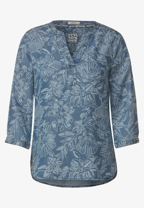 Lyocellbluse mit Blumenprint mid blue wash