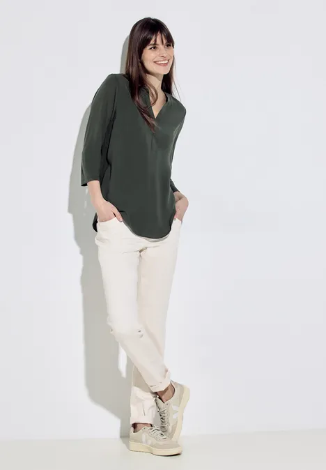 Materialmix Bluse strong khaki