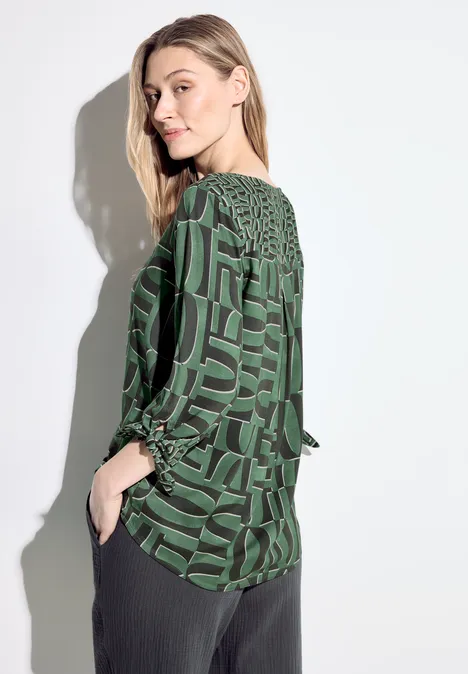 Print Bluse mit Armdetail raw salvia green