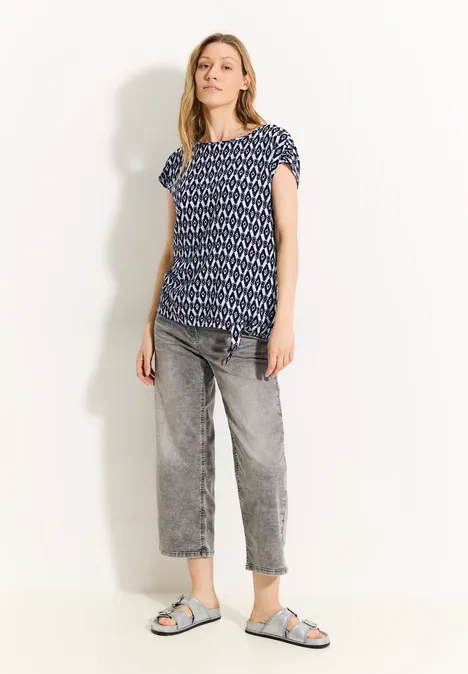 Print Knoten Bluse vanilla white