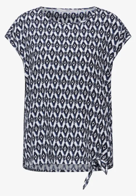 Print Knoten Bluse vanilla white