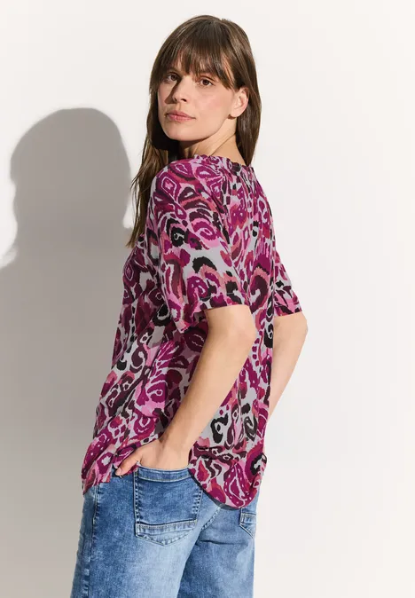 Print Carmen Bluse bloomy pink