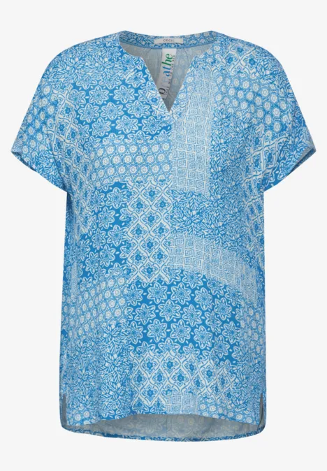 Patchwork Print Bluse azure blue