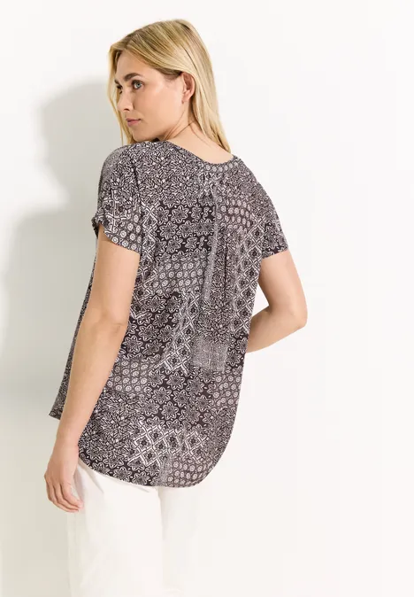 Patchwork Print Bluse aubergine red