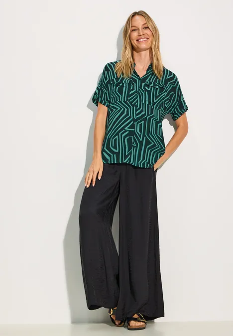 Bedruckte Bluse mit Taschen fir green