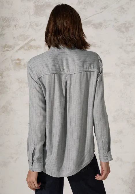 Gestreifte Melange-Bluse mineral grey melange