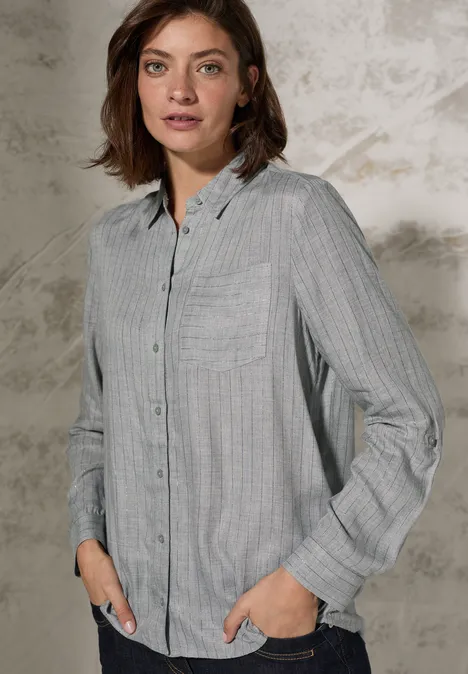 Gestreifte Melange-Bluse mineral grey melange