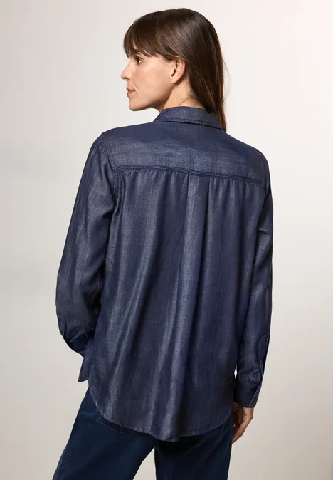 Denim-look blouse Dark blue wash