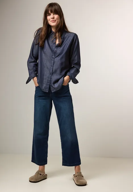 Denim-look blouse Dark blue wash