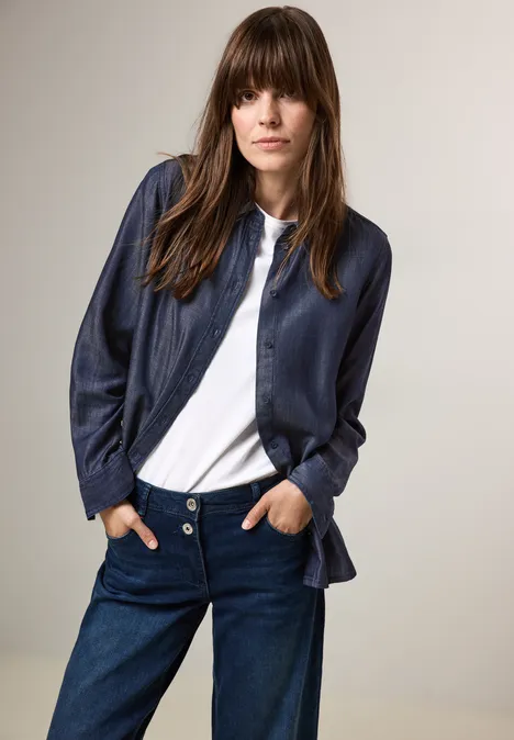 Denim-look blouse Dark blue wash