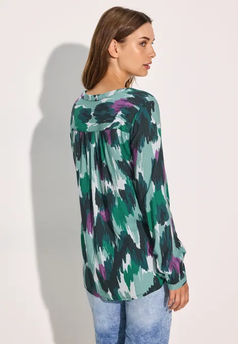 Gemusterte Seersuckerbluse adriatic green