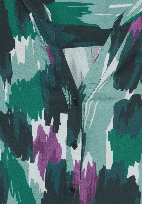 Gemusterte Seersuckerbluse adriatic green