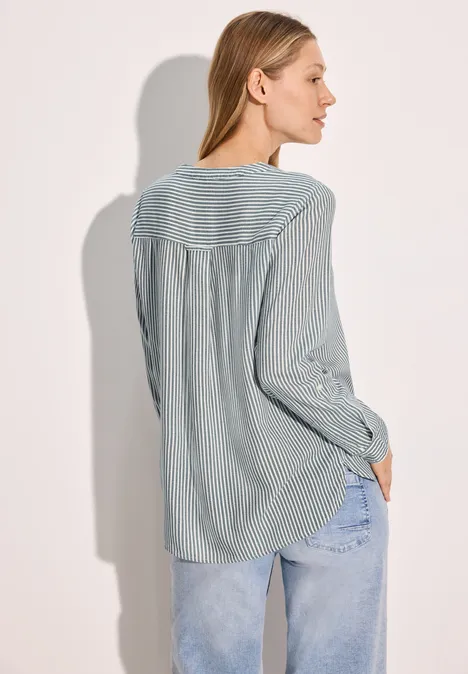 Gestreifte Basic Bluse fir green