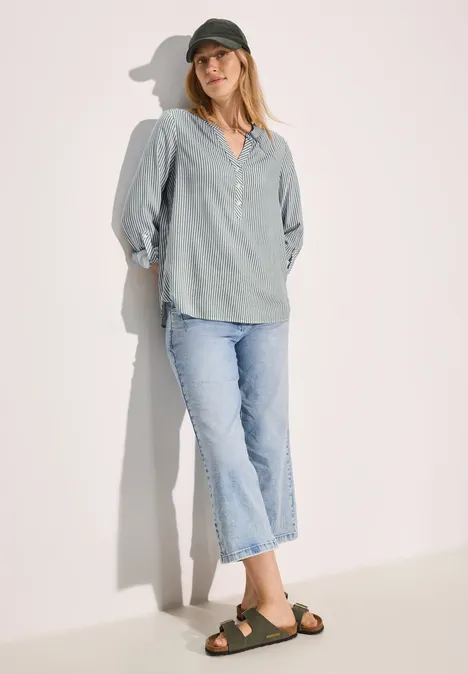 Gestreifte Basic Bluse fir green