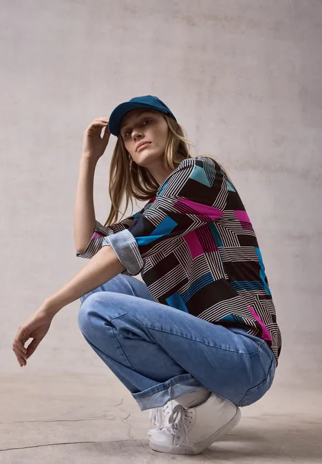 Bedruckte Bluse deep petrol
