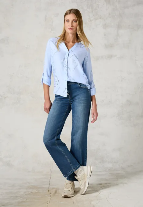 Bluse mit Folienprint whisper blue melange