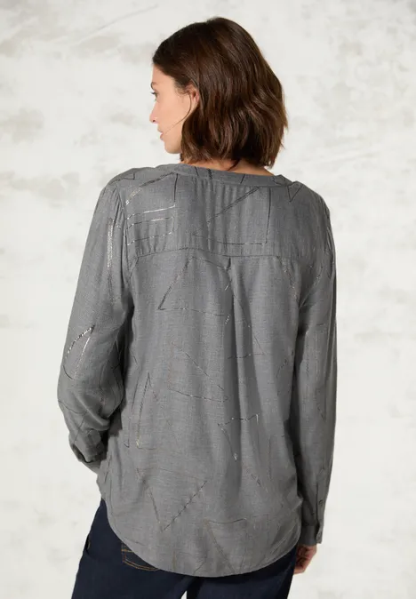 Bluse mit Folienprint platinum grey mel.