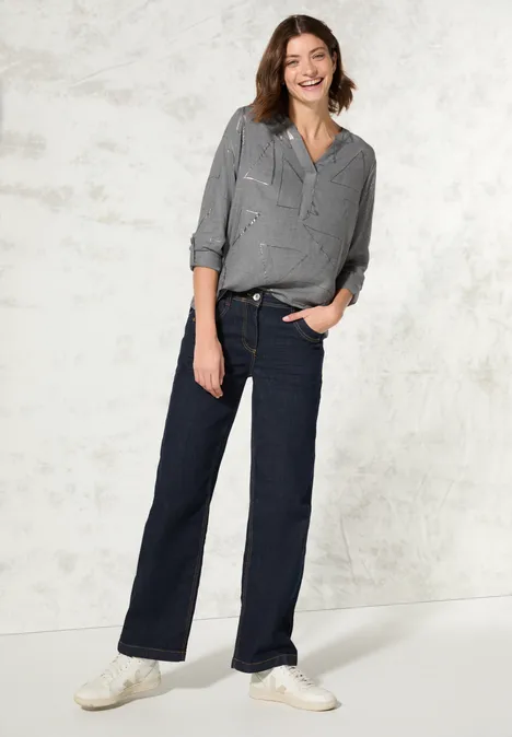 Bluse mit Folienprint platinum grey mel.