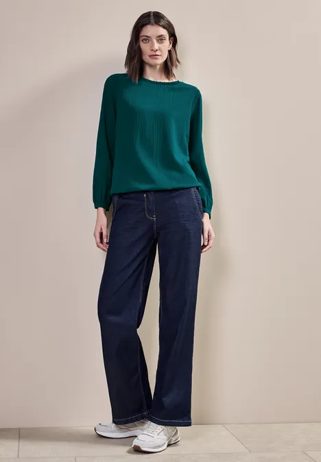 Bluse mit Smock-Detail petrol green