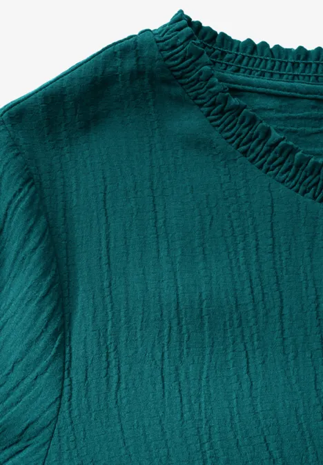 Bluse mit Smock-Detail petrol green
