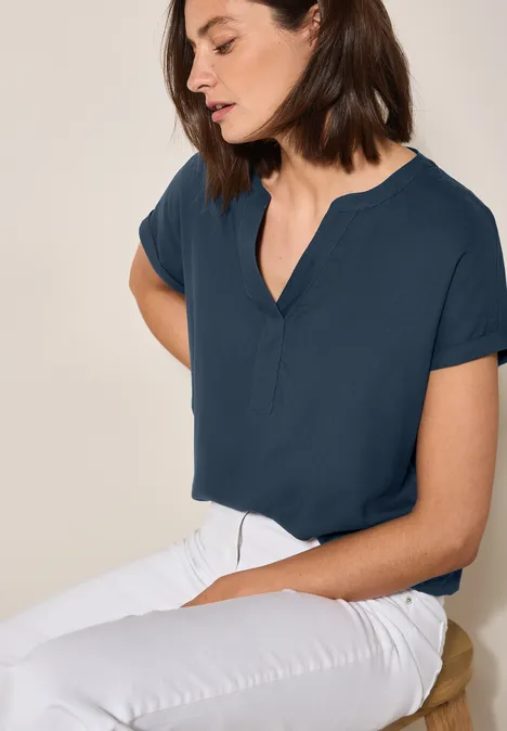 Bluse in Unifarbe dark petrol blue